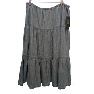 LAUREN Ralph Lauren Tiered Chambray Peasant Skirt Beach Wash Lightweight Cotton